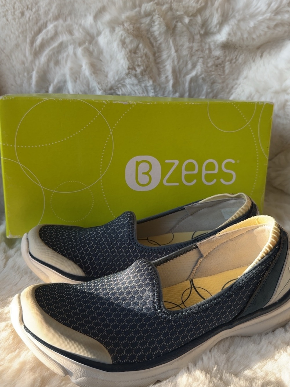 Bzees Navy and Cream Slip-On Comfort Flats